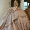 Glittery Tulle Lace Beaded Sweetheart Corset Quinceanera Dresses with Ruffles
