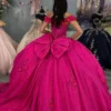 Fuchsia Sweet 16 Quinceanera Dresses Glittery Tulle 3D Flowers Party Dresses