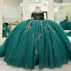 Gorgeous Glittery Tulle Appliqued Quinceanera Dresses Off Shoulder Sweet 16 Party Gowns