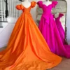 Ball Gown Satin Long Prom Dresses Side Slit Evening Dresses for Women