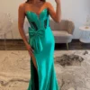 Mermaid Sweetheart Satin Corset Beaded Long Prom Dresses for Women Evening Party