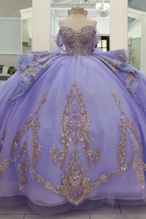 Princess Tulle Lace Beaded Lilac Quinceanera Dresses Ball Gown Sweet 15 Party Dress