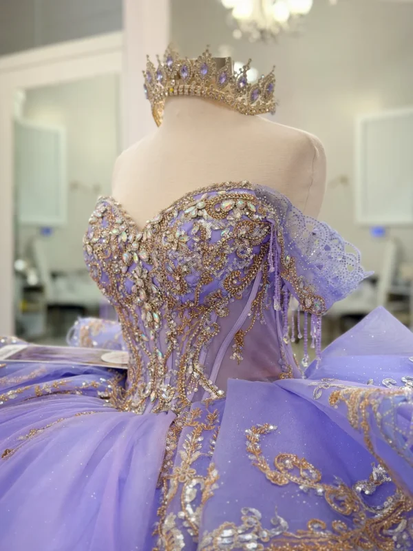 Princess Tulle Lace Beaded Lilac Quinceanera Dresses Ball Gown Sweet 15 Party Dress