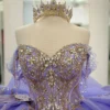 Princess Tulle Lace Beaded Lilac Quinceanera Dresses Ball Gown Sweet 15 Party Dress