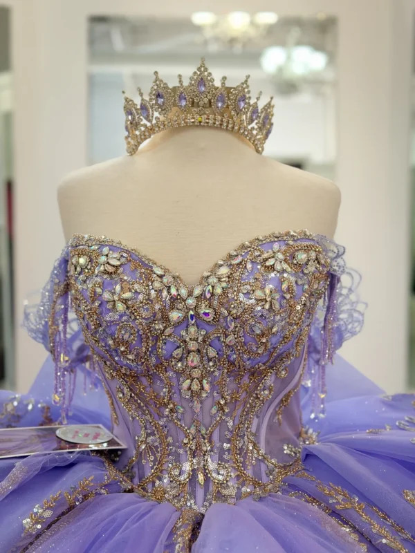 Princess Tulle Lace Beaded Lilac Quinceanera Dresses Ball Gown Sweet 15 Party Dress