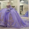 Princess Tulle Lace Beaded Lilac Quinceanera Dresses Ball Gown Sweet 15 Party Dress