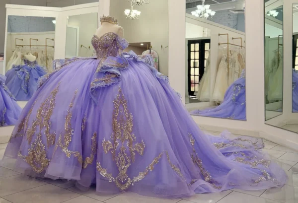 Princess Tulle Lace Beaded Lilac Quinceanera Dresses Ball Gown Sweet 15 Party Dress