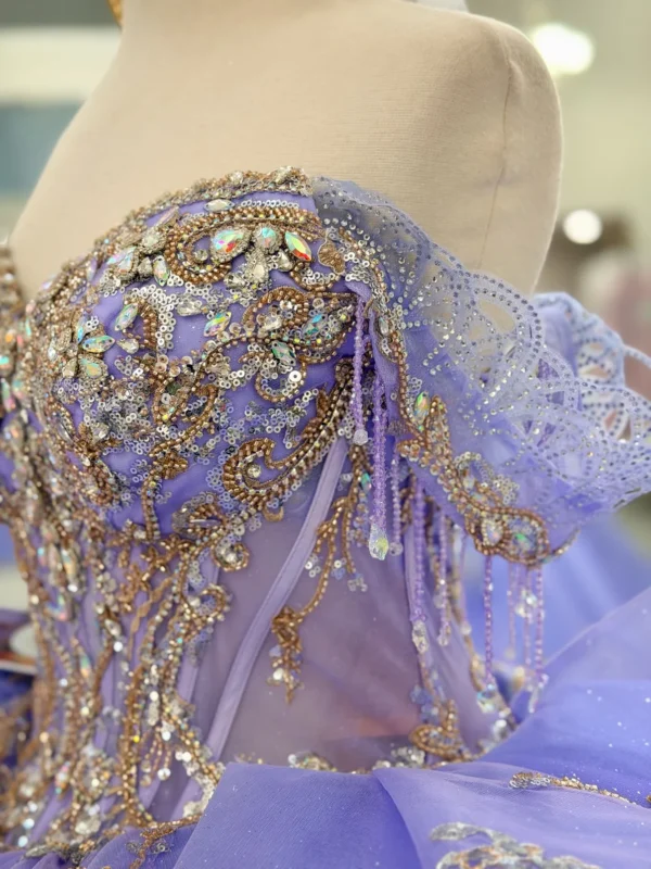 Princess Tulle Lace Beaded Lilac Quinceanera Dresses Ball Gown Sweet 15 Party Dress