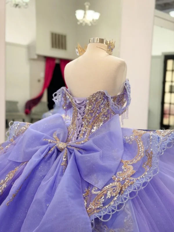 Princess Tulle Lace Beaded Lilac Quinceanera Dresses Ball Gown Sweet 15 Party Dress