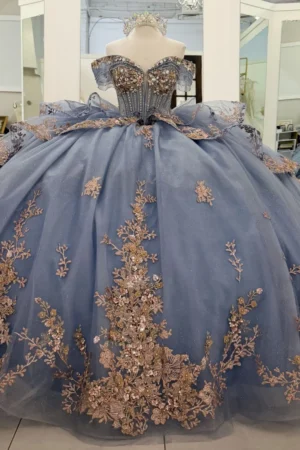 Off Shoulder Tulle Corset Appliqued Quinceanera Dresses Princess Sweet 16 Party Gowns