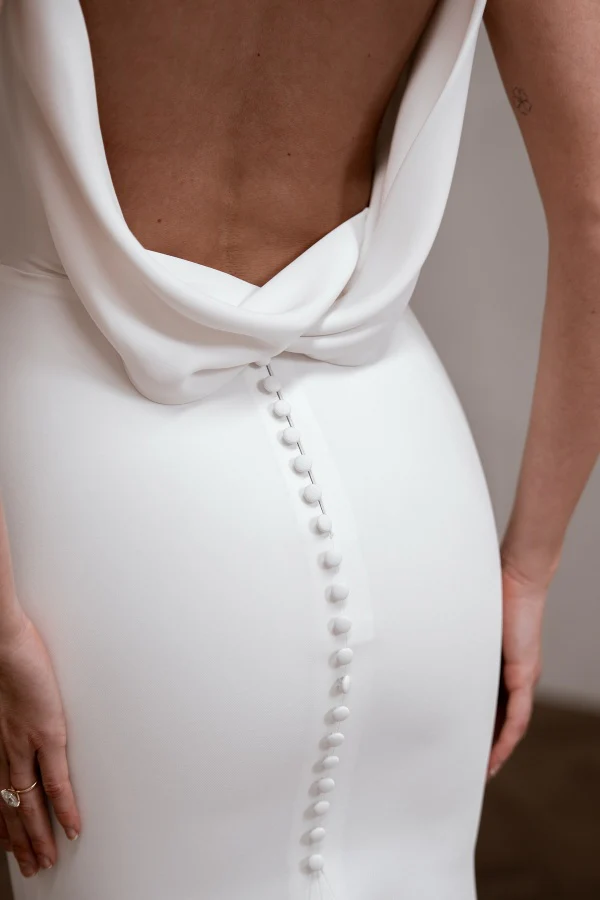 Mermaid Scoop Neck Spaghetti Straps Open Back Buttons Satin Wedding Dress