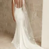 Mermaid Square Neck Straps Ruched Open Back Satin Wedding Dress