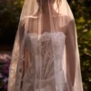 Strapless Detachable Long Sleeves Lace Wedding Dress with High Side Slit and Train