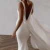 Mermaid V Neck Spaghetti Straps Backless Satin Wedding Dress