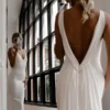 Mermaid V Neck Spaghetti Straps Backless Satin Wedding Dress