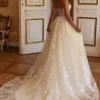A-Line Strapless Appliques Lace Up Boho Wedding Dress