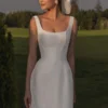 WD007-3 A-Line Square Neck Straps Short Satin Wedding Dress (without veil)